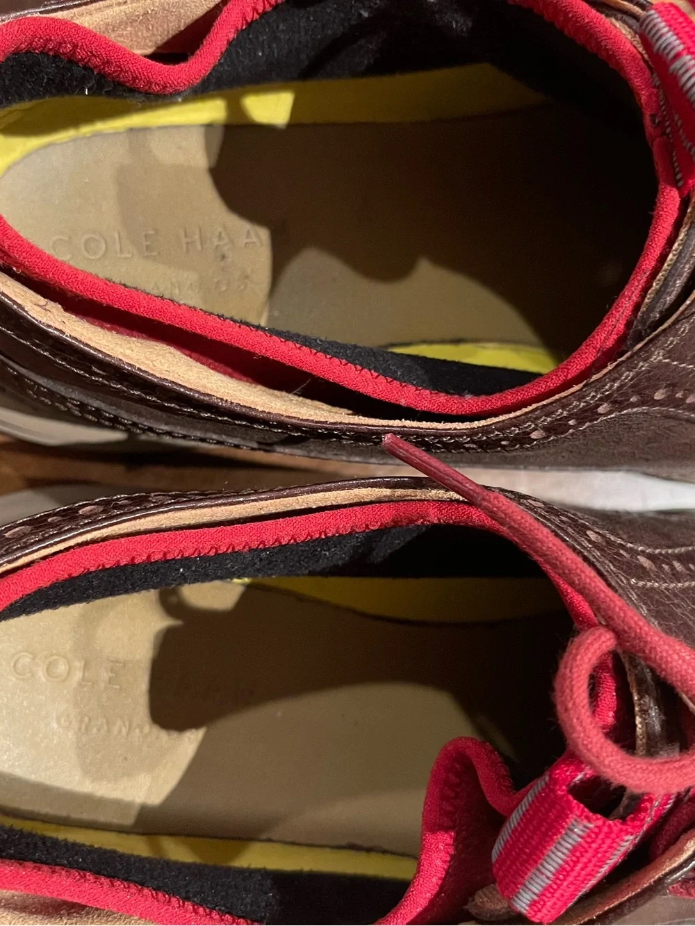 Cole Haan Brown Leather Wingtip Oxfords with Red Laces